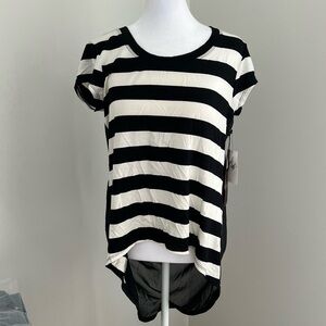 NWT Dex Hi-Lo Black and White Striped Top with Sheer back Size: Small